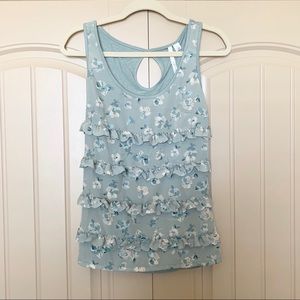 LC Lauren Conrad Seafoam Green Floral Ruffled Tank